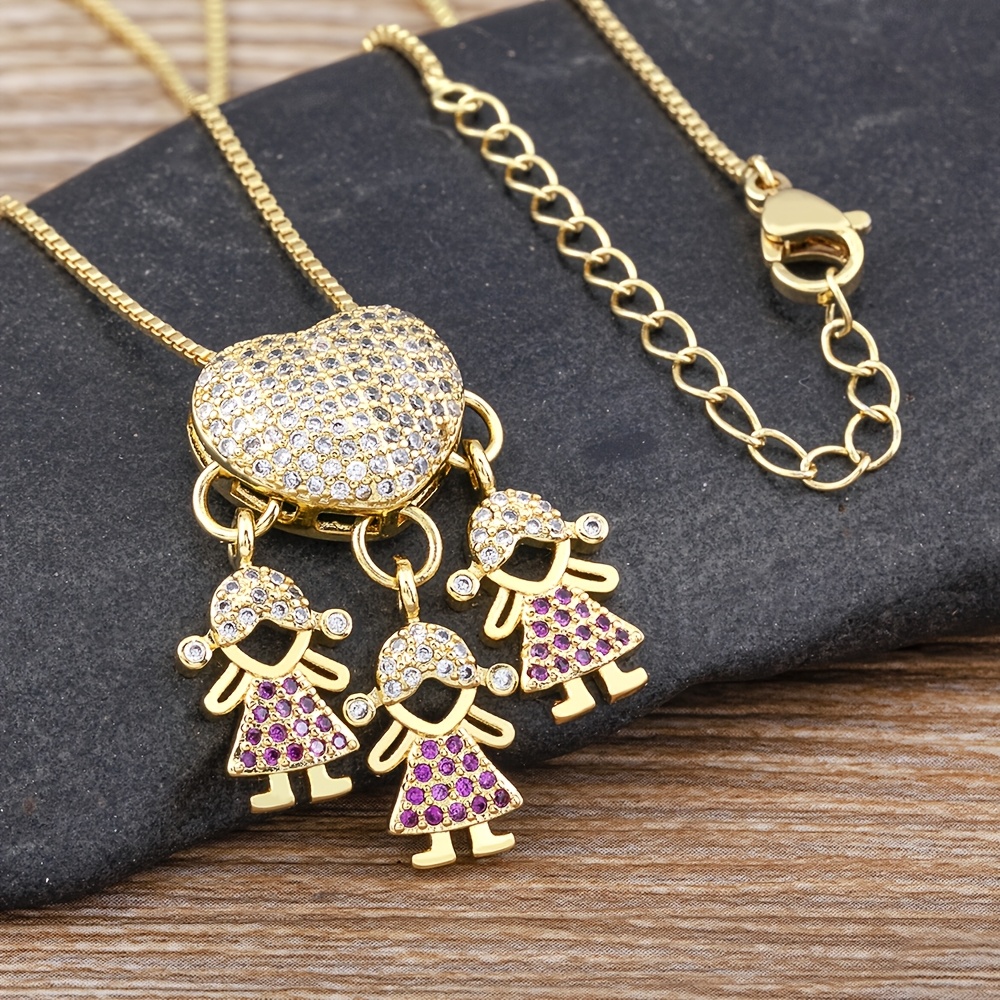 Women's Classic Family Heart Shape Charm Pendant Necklace